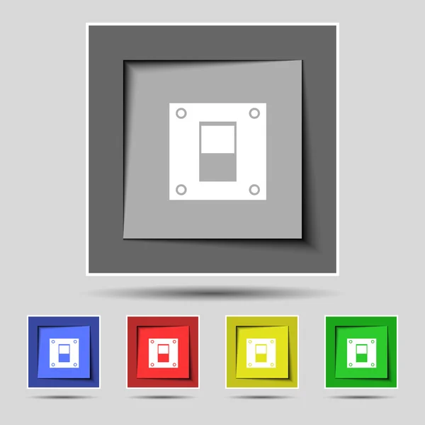 Power switch icon sign on the original five colored buttons. Vector — Stockový vektor