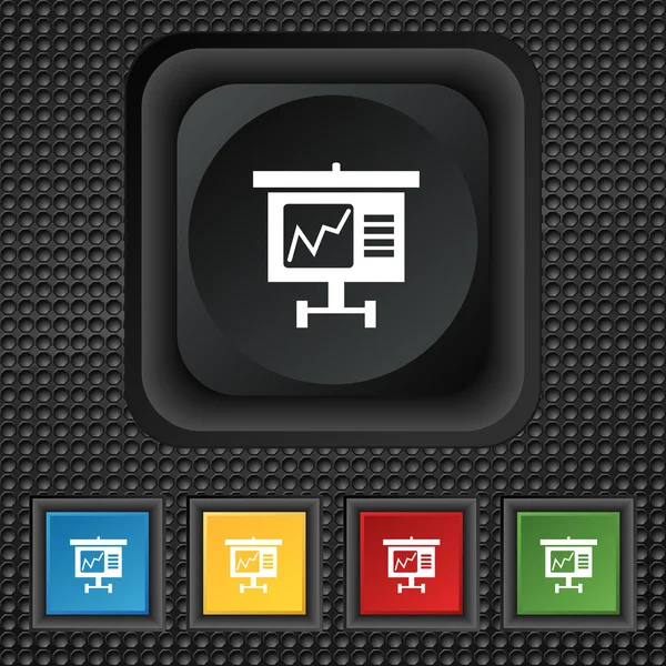 Graph icon sign. symbol Squared colourful buttons on black texture. Vector — Wektor stockowy