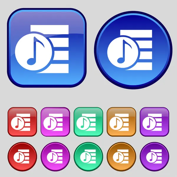 Audio, signo de icono de archivo MP3. Un conjunto de doce botones vintage para tu diseño. Vector — Archivo Imágenes Vectoriales