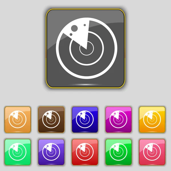 Radar icon sign. Set with eleven colored buttons for your site. Vector — Stock vektor