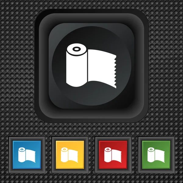 Toilet paper, WC roll icon sign. symbol Squared colourful buttons on black texture. Vector — Stok Vektör