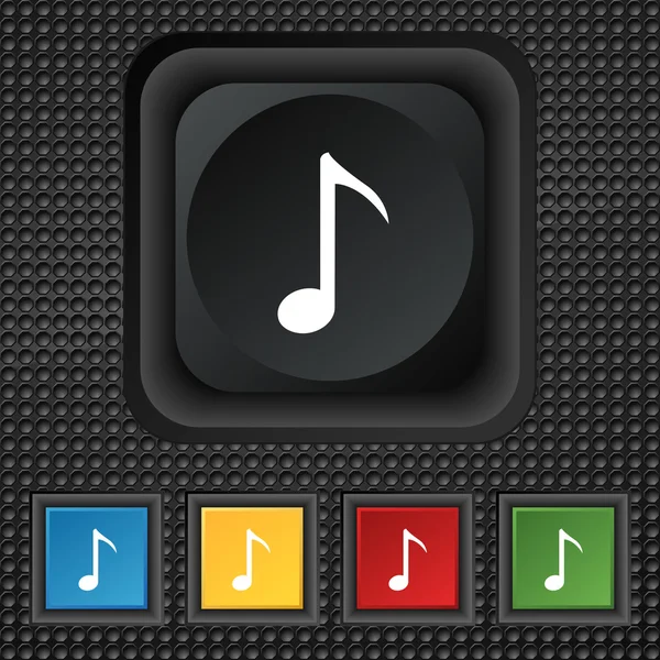 Music note icon sign. symbol Squared colourful buttons on black texture. Vector — Stockový vektor