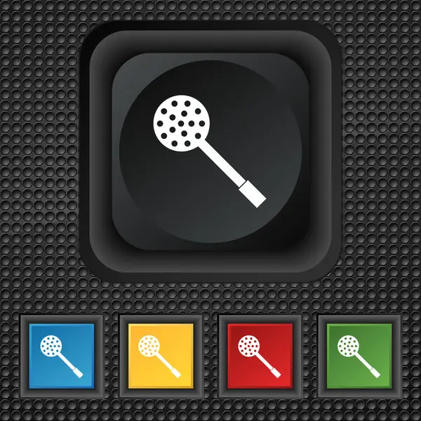 Kitchen appliances icon sign. symbol Squared colourful buttons on black texture. Vector — ストックベクタ