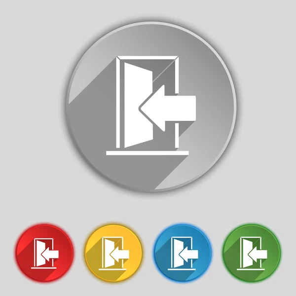 Door, Enter or exit icon sign. Symbol on five flat buttons. Vector — ストックベクタ