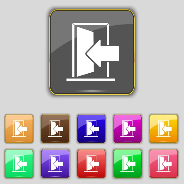 Door, Enter or exit icon sign. Set with eleven colored buttons for your site. Vector