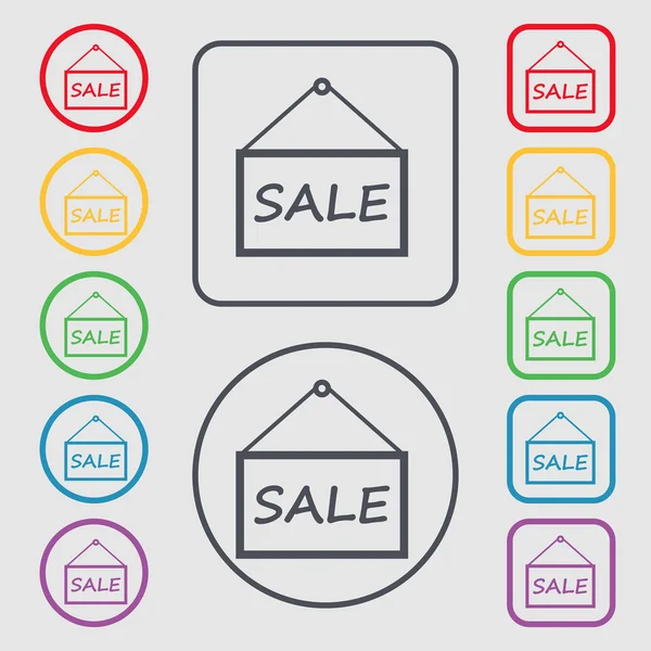 SALE tag icon sign. symbol on the Round and square buttons with frame. Vector — Stock Vector