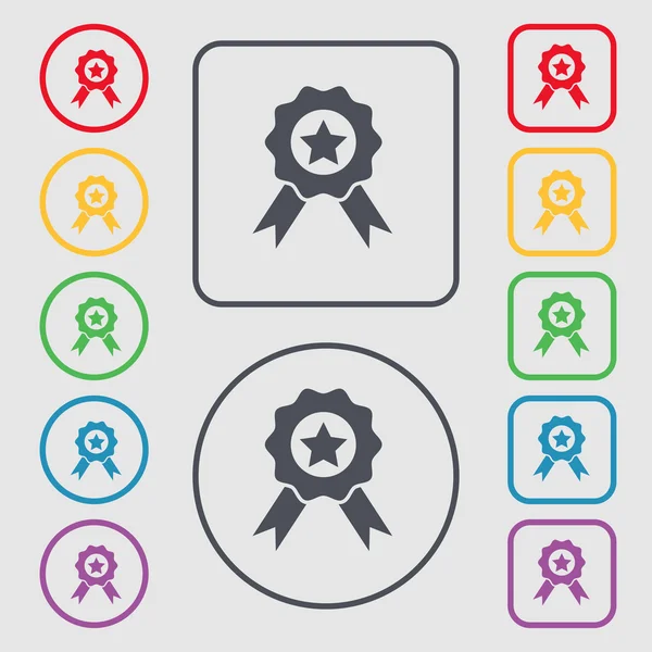 Award, Medal of Honor icon sign. symbol on the Round and square buttons with frame. Vector — Stock vektor