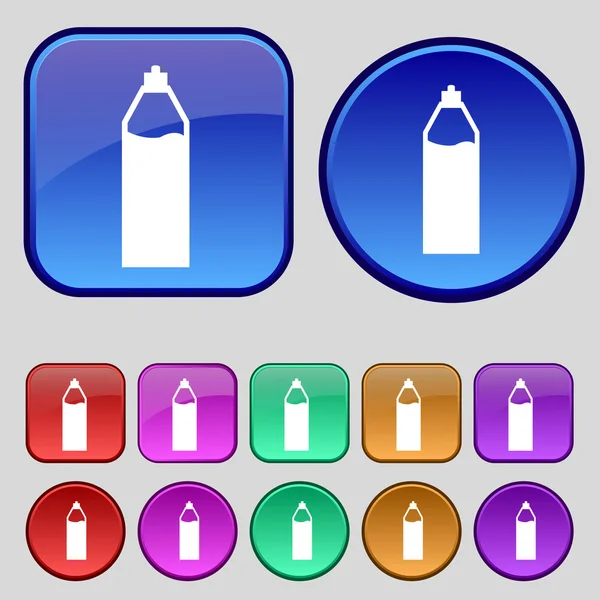 Plastic bottle with drink icon sign. A set of twelve vintage buttons for your design. Vector — ストックベクタ