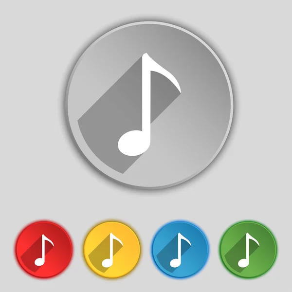 Music note icon sign. Symbol on five flat buttons. Vector — 图库矢量图片