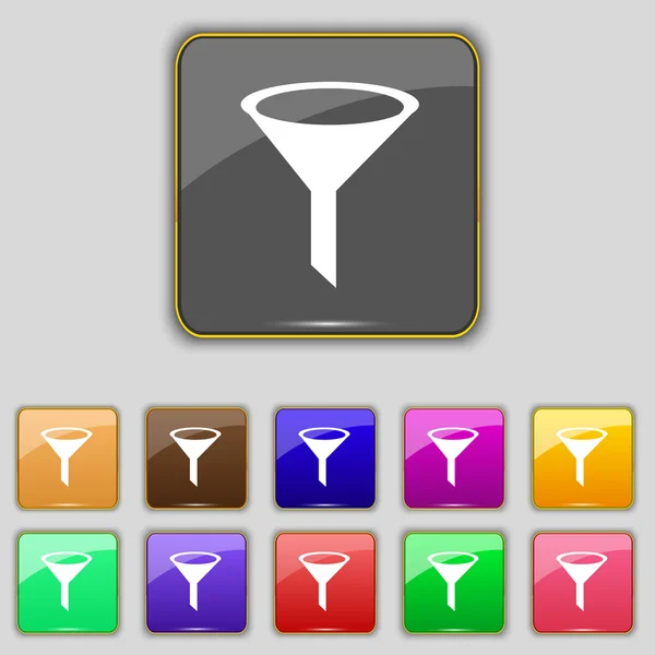 Funnel icon sign. Set with eleven colored buttons for your site. Vector — Stock vektor