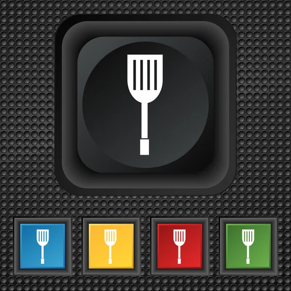 Cartel icono de electrodomésticos de cocina. símbolo Botones de colores cuadrados en textura negra. Vector — Archivo Imágenes Vectoriales