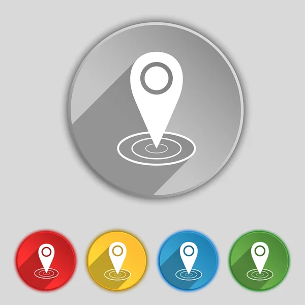 Mapa sinal de ícone ponteiro. Símbolo em cinco botões planos. Vetor —  Vetores de Stock