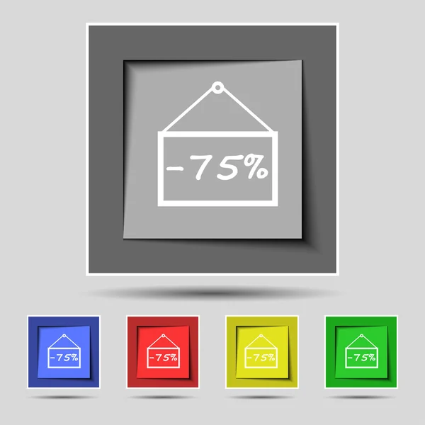 75 discount icon sign on the original five colored buttons. Vector — ストックベクタ