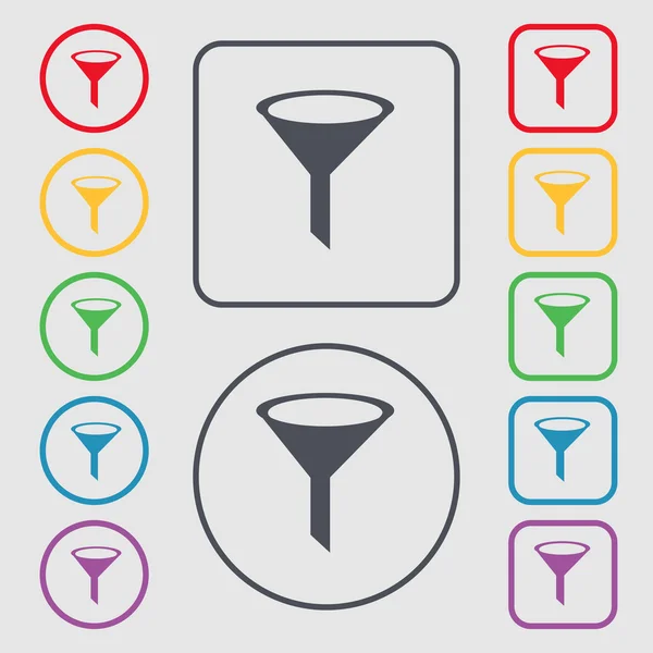 Funnel icon sign. symbol on the Round and square buttons with frame. Vector — Wektor stockowy