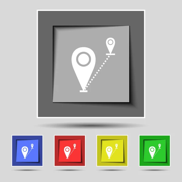 Map pointer icon sign on the original five colored buttons. Vector — Stok Vektör