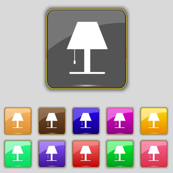 Lamp icon sign. Set with eleven colored buttons for your site. Vector — Stockový vektor