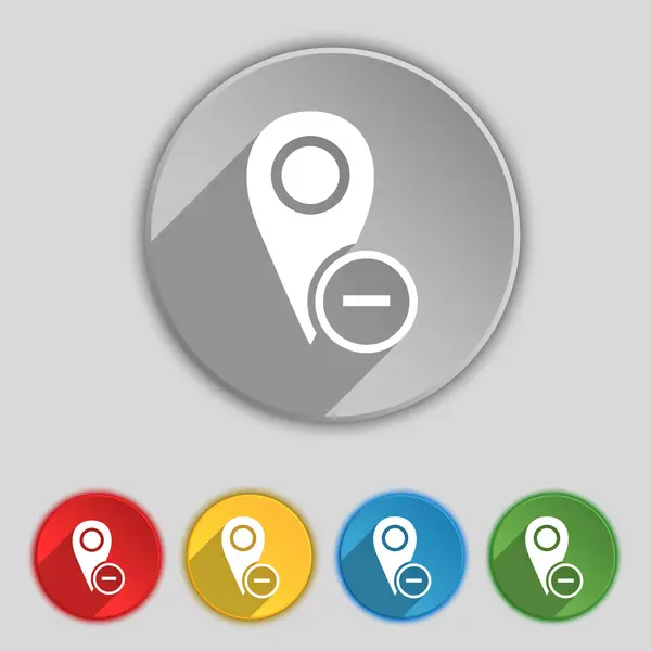 Map pointer icon sign. Symbol on five flat buttons. Vector — Stok Vektör
