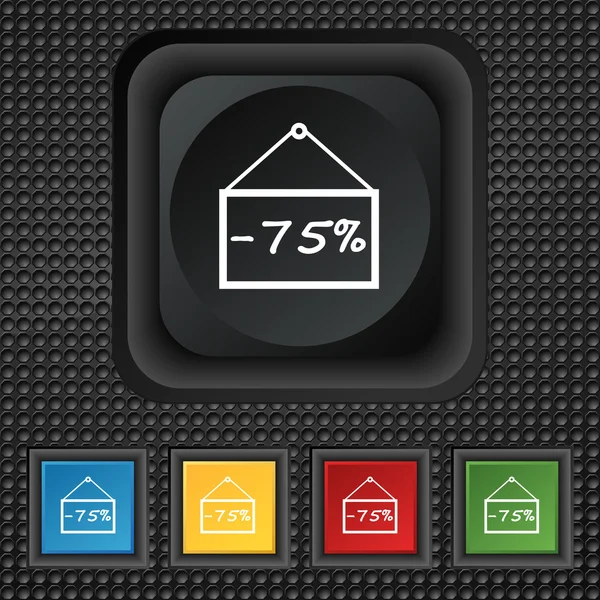 75 discount icon sign. symbol Squared colourful buttons on black texture. Vector — ストックベクタ