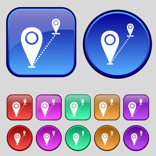 Map pointer icon sign. A set of twelve vintage buttons for your design. Vector — 스톡 벡터