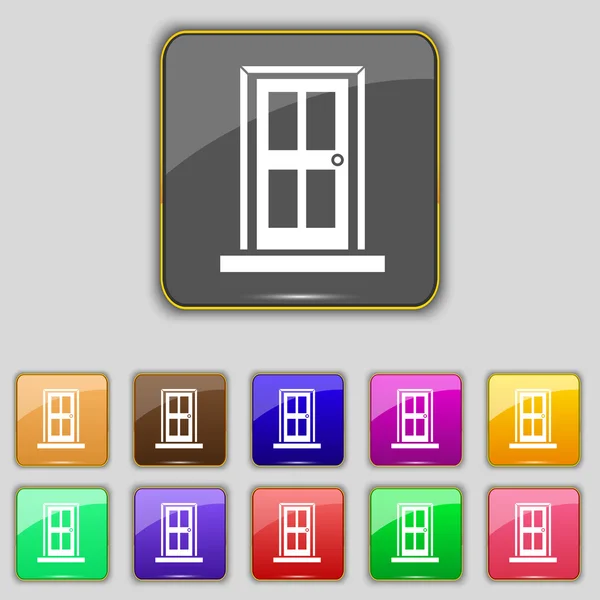 Door icon sign. Set with eleven colored buttons for your site. Vector — 图库矢量图片