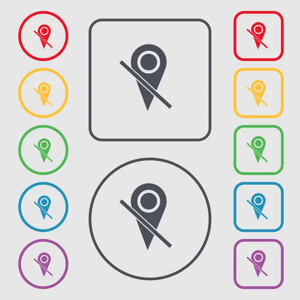 Mapa sinal de ícone ponteiro. símbolo nos botões redondos e quadrados com quadro. Vetor —  Vetores de Stock