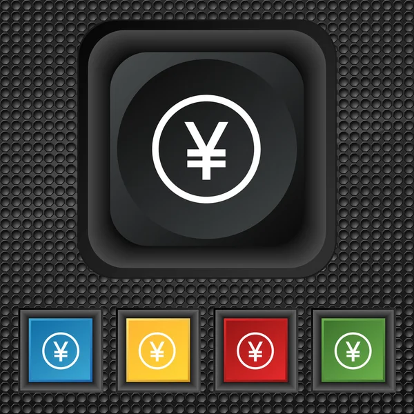 Japanese Yuan icon sign. symbol Squared colourful buttons on black texture. Vector — Stockový vektor