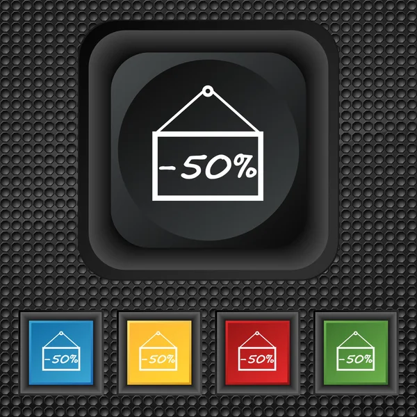50 discount icon sign. symbol Squared colourful buttons on black texture. Vector — Stok Vektör