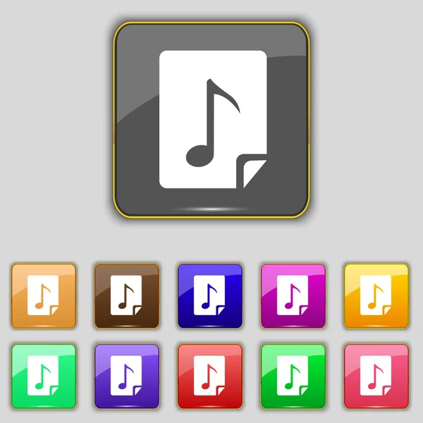 Audio, MP3 file icon sign. Set with eleven colored buttons for your site. Vector — 图库矢量图片