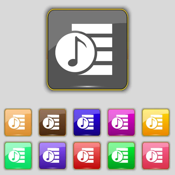 Знак піктограми звуку, MP3. Встановити з одинадцятьма кольоровими кнопками для вашого сайту. Векторні — стоковий вектор