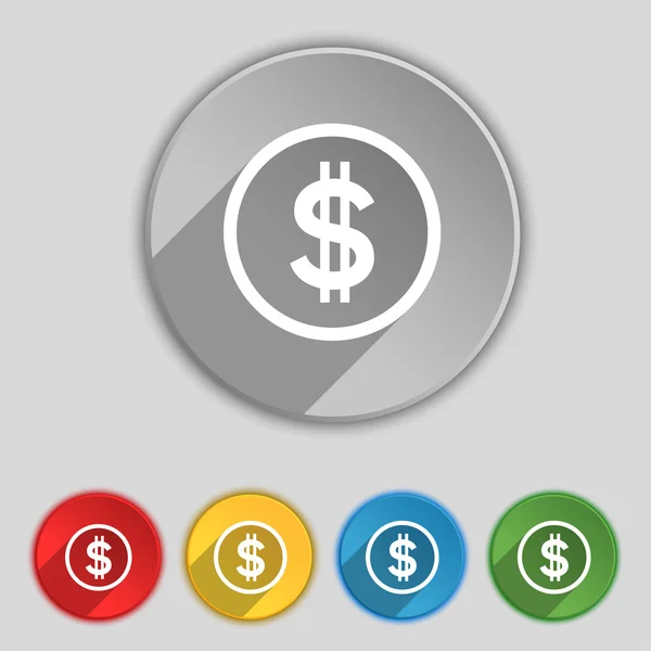 Dollar icon sign. Symbol on five flat buttons. Vector — Stockvector