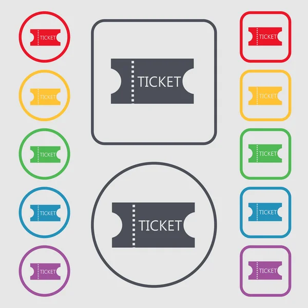 Ticket icon sign. symbol on the Round and square buttons with frame. Vector — Stockvector