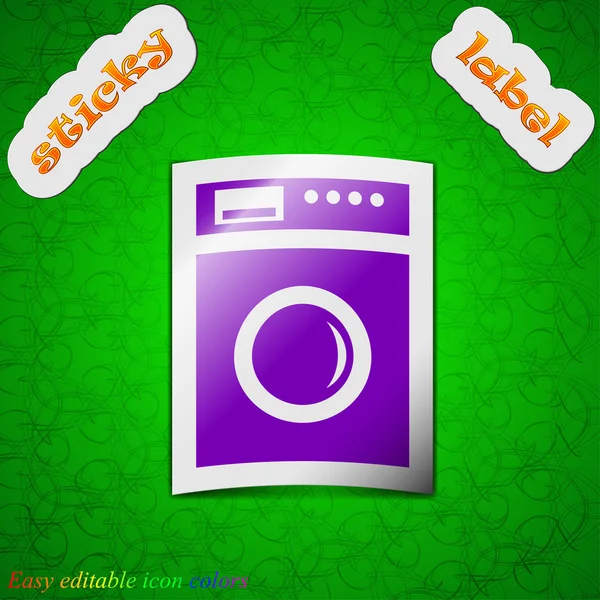Washing machine icon sign. Symbol chic colored sticky label on green background. Vector — Διανυσματικό Αρχείο