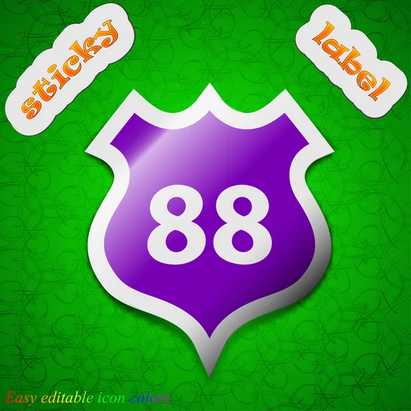 Route 88 highway icon sign. Symbol chic colored sticky label on green background. Vector — Διανυσματικό Αρχείο