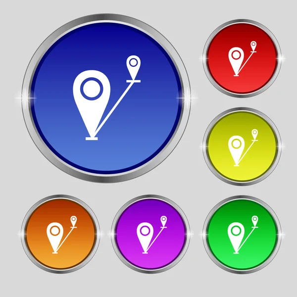 Map pointer icon sign. Round symbol on bright colourful buttons. Vector — Stok Vektör