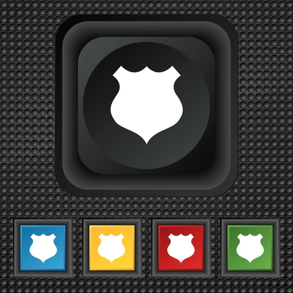 Shield icon sign. symbol Squared colourful buttons on black texture. Vector — Stockový vektor