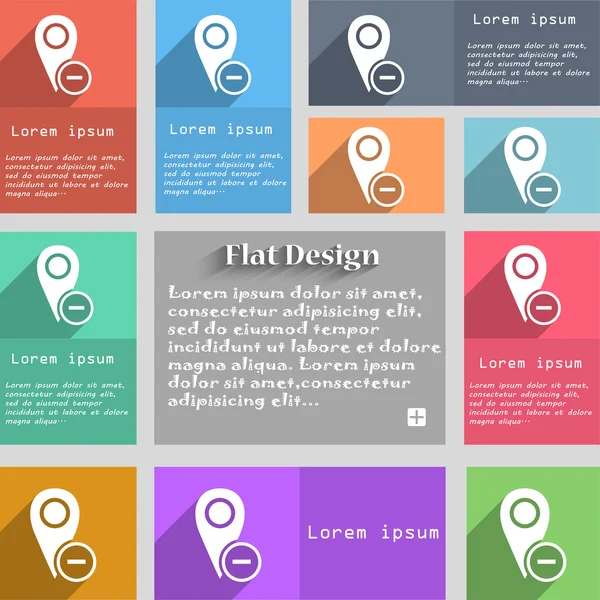 Map pointer icon sign. Set of multicolored buttons. Metro style with space for text. The Long Shadow Vector — Stok Vektör