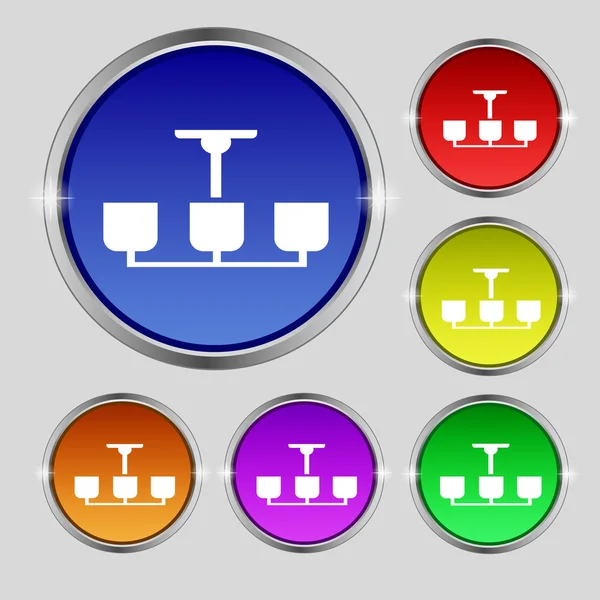 Señal de icono de lámpara de luz de araña. Símbolo redondo en botones de colores brillantes. Vector — Archivo Imágenes Vectoriales
