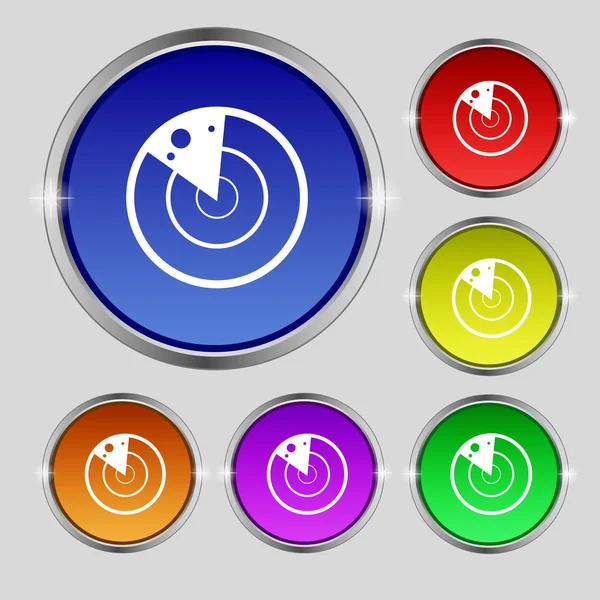 Radar icon sign. Round symbol on bright colourful buttons. Vector — Stock vektor