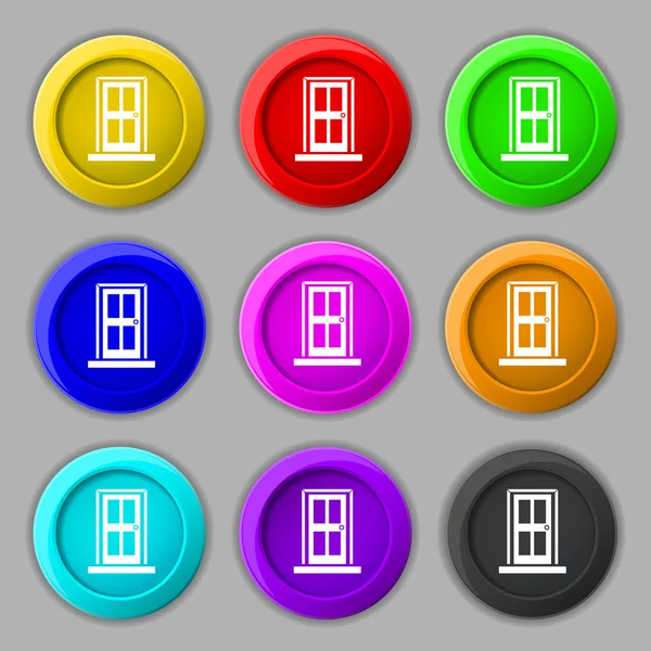 Door icon sign. symbol on nine round colourful buttons. Vector — Stock Vector