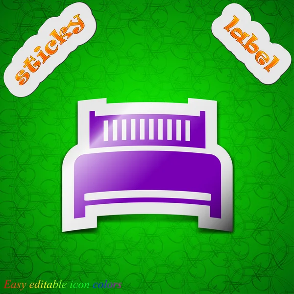 Hotel, bed icon sign. Symbol chic colored sticky label on green background. Vector — Stock Vector