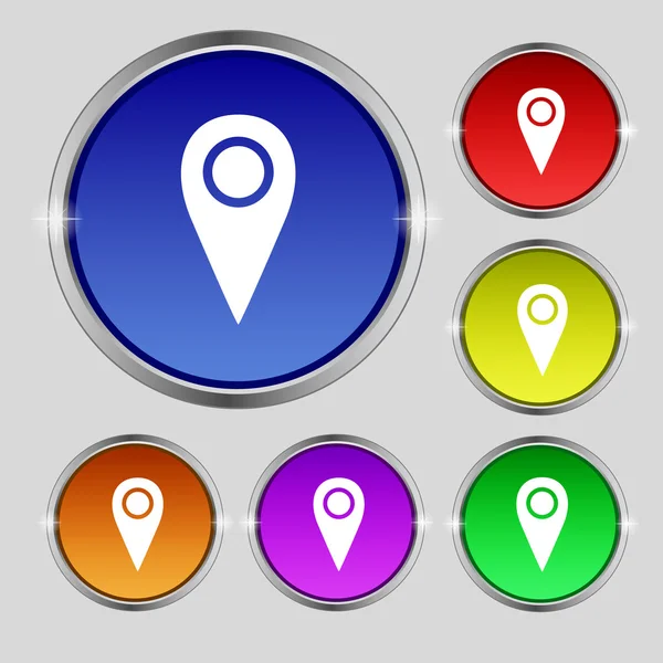 Map pointer icon sign. Round symbol on bright colourful buttons. Vector — Wektor stockowy