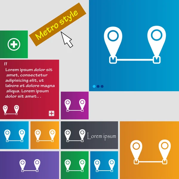 Mapa sinal de ícone ponteiro. Botões de estilo Metro. Botões de site de interface moderna com ponteiro cursor. Vetor — Vetor de Stock