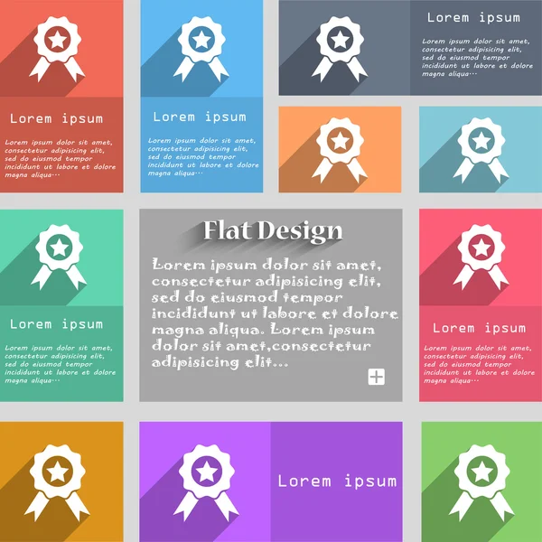 Ödülü, Medal of Honor simgesini işaret. Çok renkli düğmeler kümesi. Metro tarzı metin için yer ile. Uzun gölge vektör