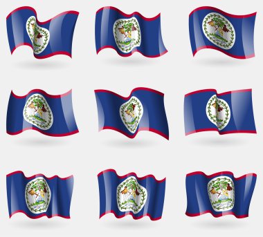Belize bayraklar havada kümesi. Vektör