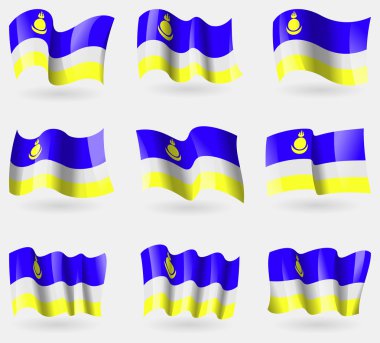 Havadaki Buryatia bayrakları kümesi. Vektör