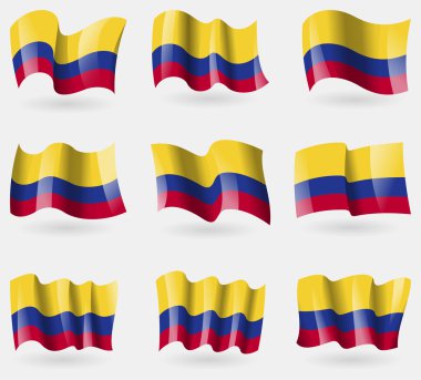 Havadaki Kolombiya bayrakları kümesi. Vektör
