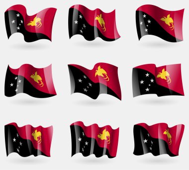 Papua Yeni Gine bayraklar havada kümesi. Vektör