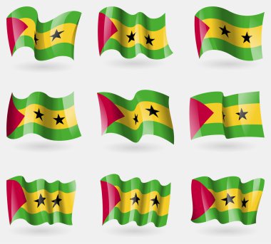 Sao Tome ve Principe bayraklar havada kümesi. Vektör