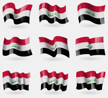 Havadaki Irak bayrakları kümesi. Vektör