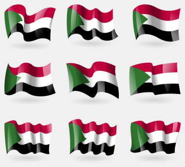 Havada Sudan bayrakları kümesi. Vektör